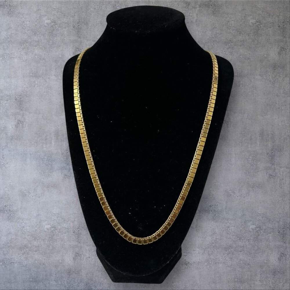 Monet Herringbone Necklace Gold Tone 13 Inch Choker Signed